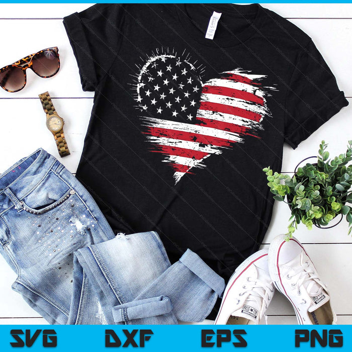 American Flag Heart Women Men Kids 4th of July Patriotic USA SVG PNG Digital Printable Files