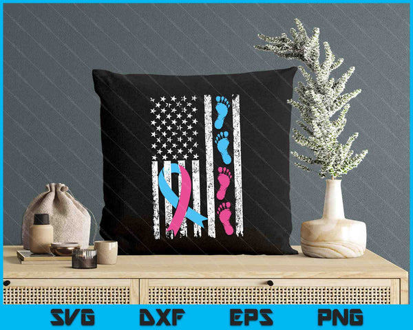 American Flag Pink And Blue Ribbon Pregnancy And Infant Loss SVG PNG Digital Printable Files