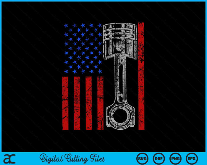 American Flag Piston Muscle Car Patriotic Vintage SVG PNG Digital Cutting Files