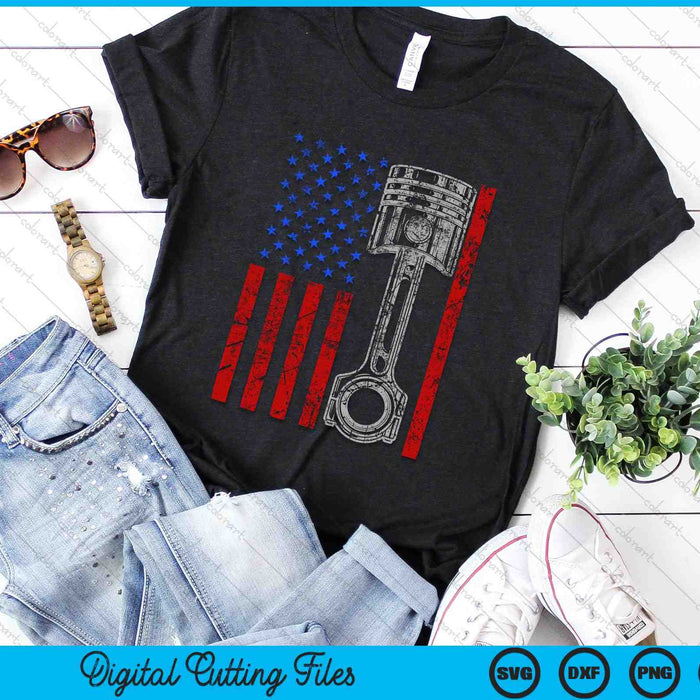 American Flag Piston Muscle Car Patriotic Vintage SVG PNG Digital Cutting Files