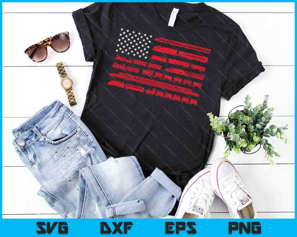 Conductor de tren de ferrocarril de bandera americana SVG PNG cortando archivos imprimibles - on a t-shirt