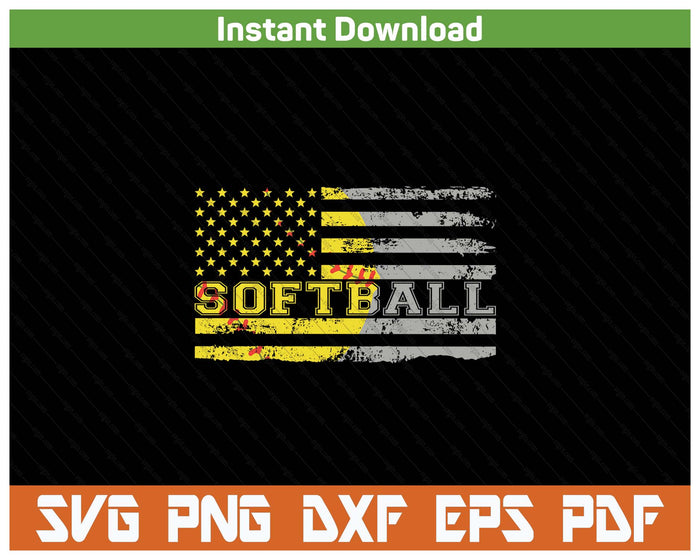 American Flag Softball Fan Team Distressed SVG PNG Download