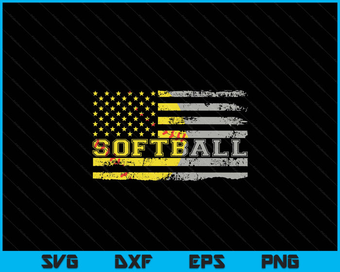 American Flag Softball Fan Team Distressed SVG PNG Digital Printable Files