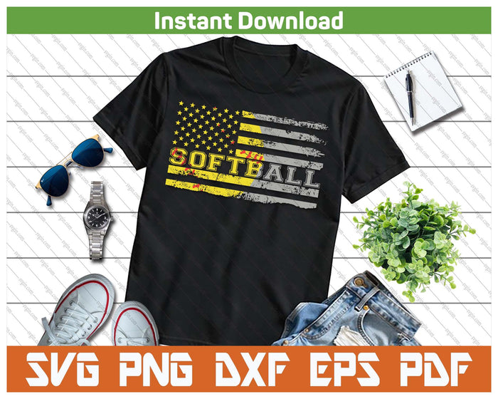 American Flag Softball Fan Team Distressed SVG PNG Download