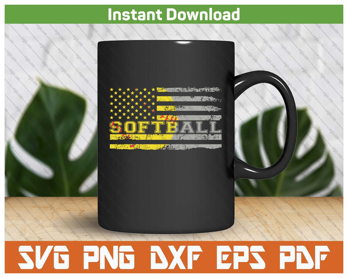 American Flag Softball Fan Team Distressed SVG PNG Download