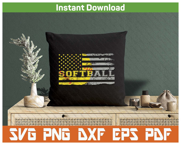 American Flag Softball Fan Team Distressed SVG PNG Download