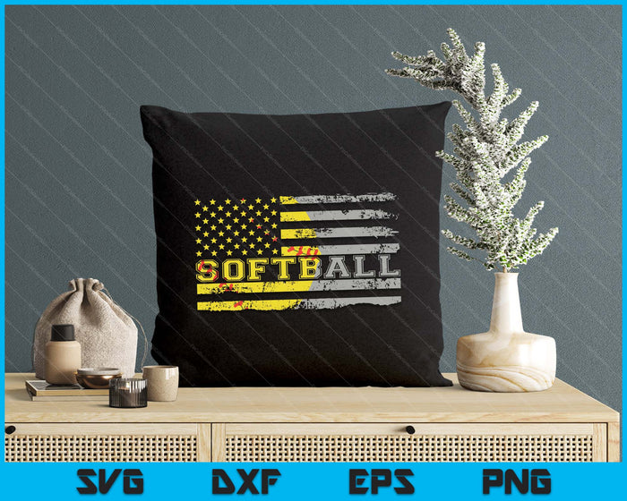 American Flag Softball Fan Team Distressed SVG PNG Digital Printable Files
