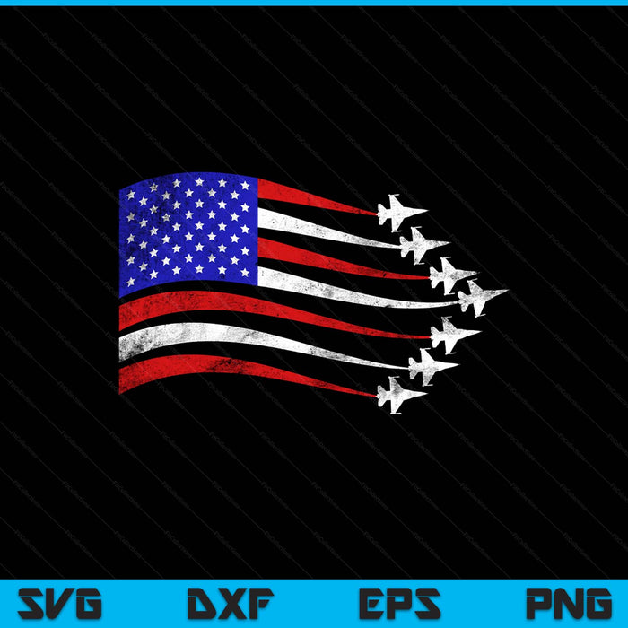 American patriotic fighter jets USA flag waving 4th of July SVG PNG cut file for Cricut