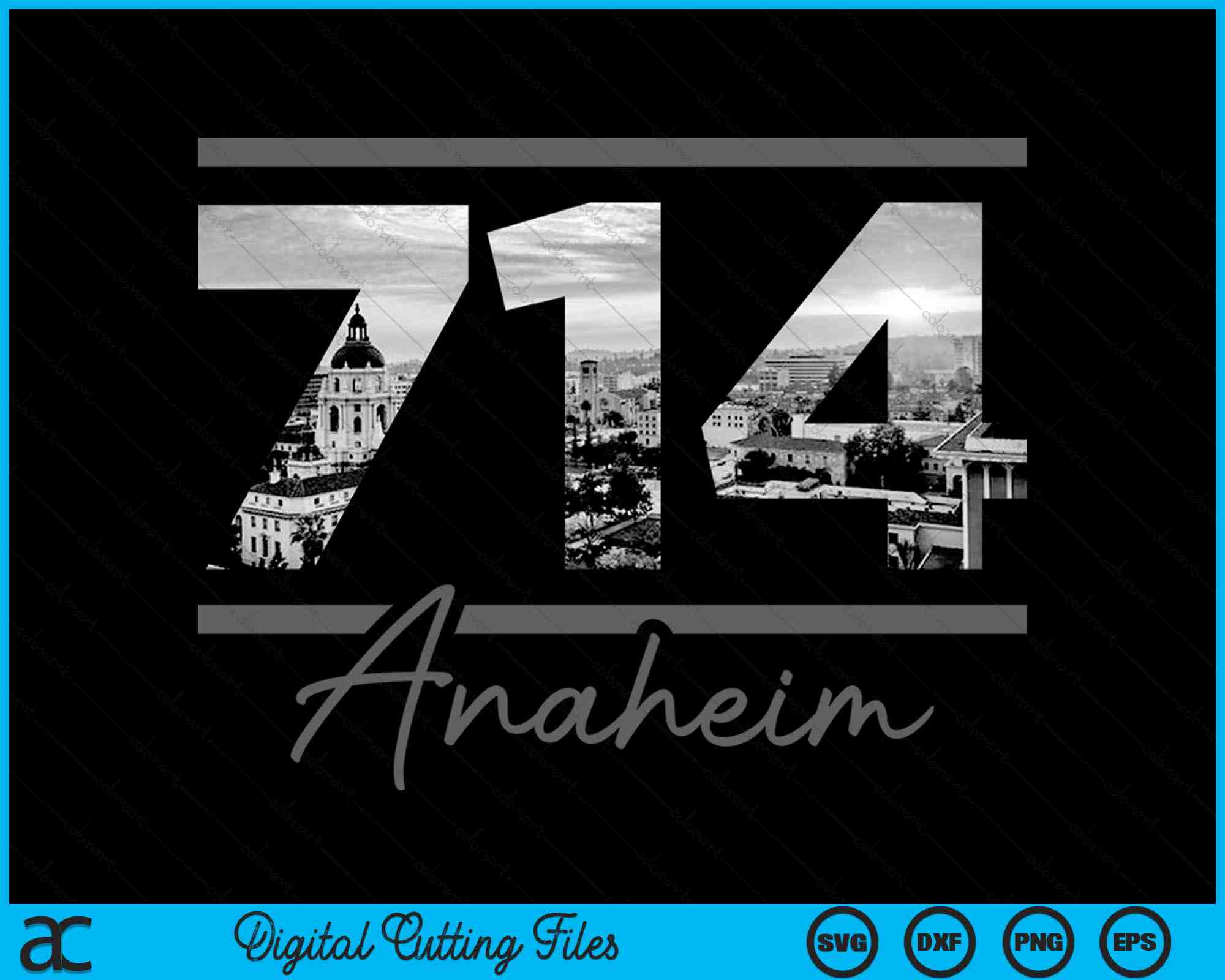Anaheim 714 Area Code Skyline California Vintage SVG PNG Cutting Files ...