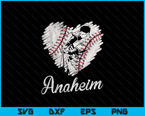 Anaheim Baseball Heart Distressed Vintage Baseball Fans SVG PNG Digital Printable Files
