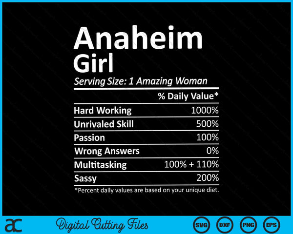 Anaheim Girl CA California Funny City Home Roots SVG PNG Archivos de corte digital