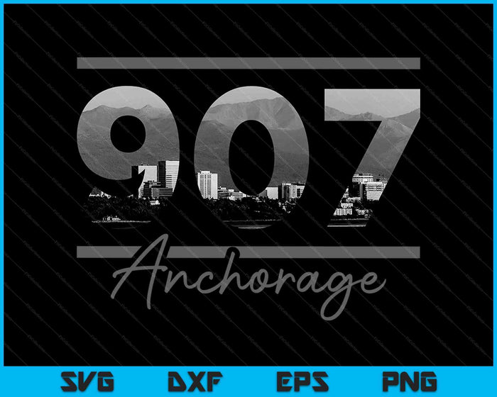 Anchorage 907 Area Code Skyline Alaska Vintage SVG PNG Cutting Printable Files