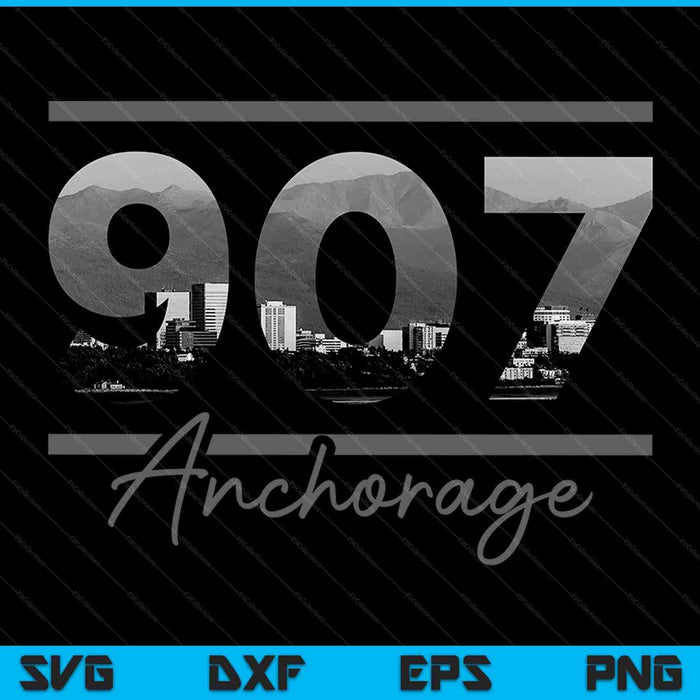 Anchorage 907 Area Code Skyline Alaska Vintage SVG PNG Cutting Printable Files
