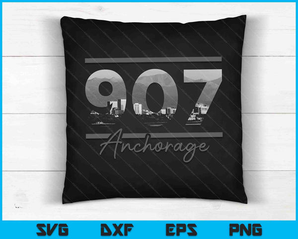 Anchorage 907 Area Code Skyline Alaska Vintage SVG PNG Cutting Printable Files