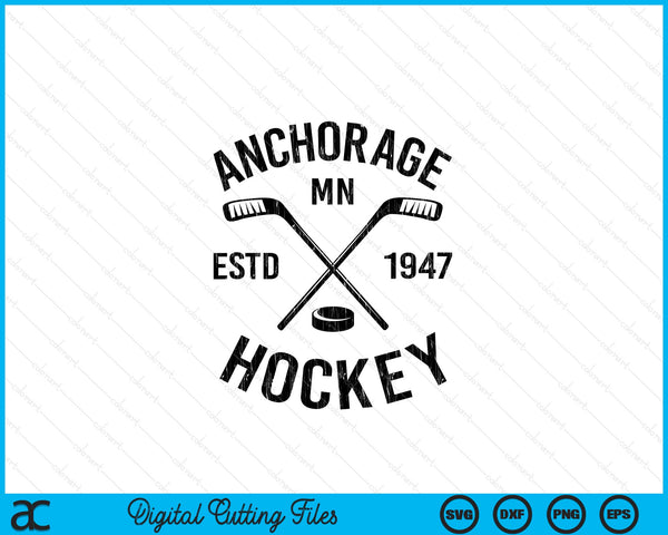 Anchorage Minnesota Ice Hockey Sticks Vintage Gift SVG PNG Digital Cutting Files