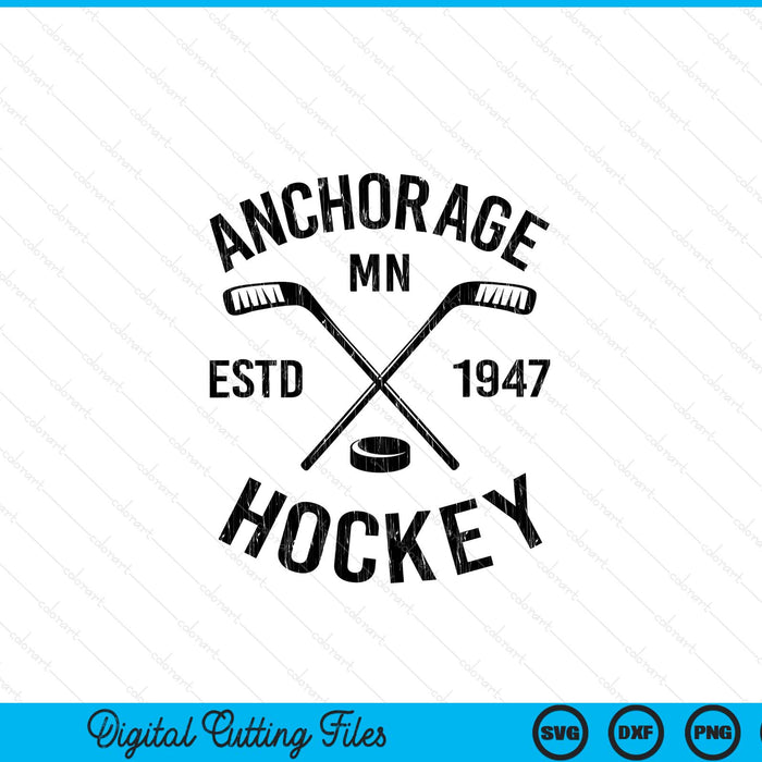 Anchorage Minnesota ice hockey sticks vintage SVG cut file
