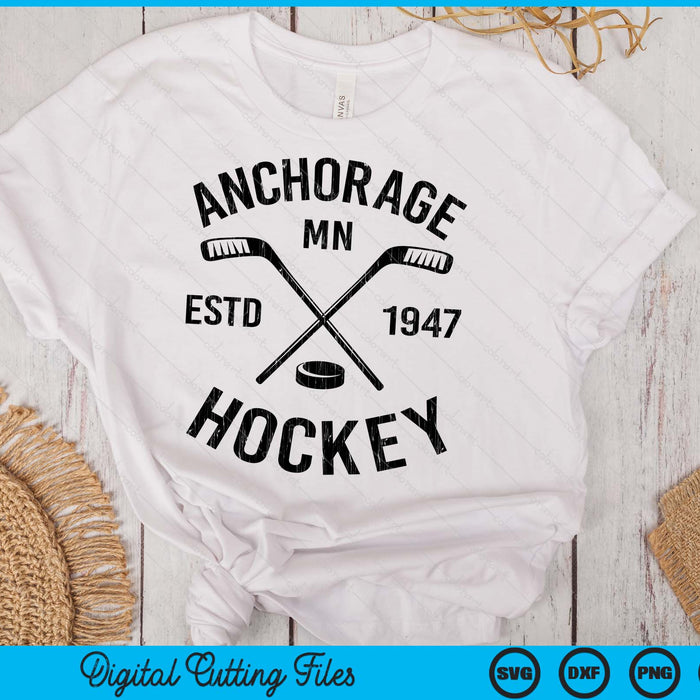 Anchorage Minnesota Ice Hockey Sticks Vintage Gift SVG PNG Digital Cutting Files