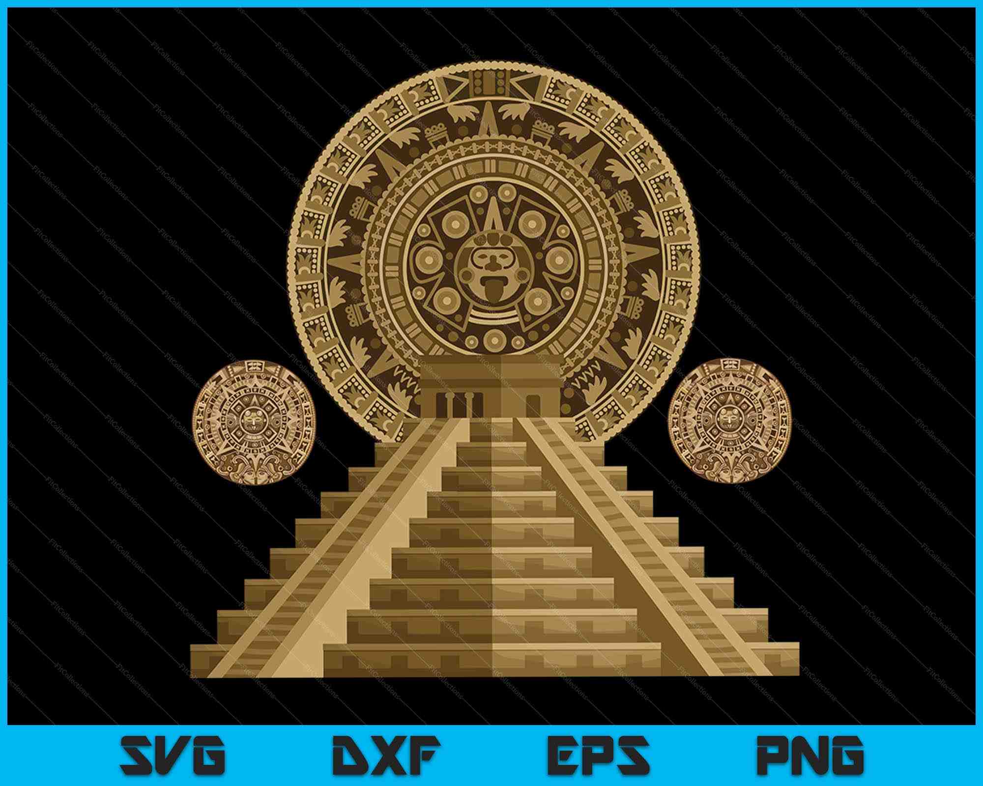 Mayan Pyramid Vector File Ancient Sacred Mayan Aztec Calendar Pyramid Geometry SVG Cutting Files ...