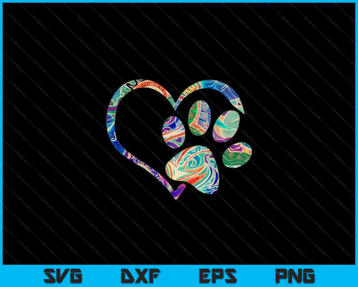 Animal Rescue Dog Paw Print Tie Dye Rainbow SVG PNG Digital Cutting Files