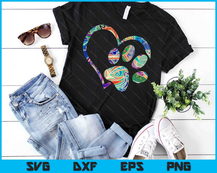 Animal Rescue Dog Paw Print Tie Dye Rainbow SVG PNG Digital Cutting Files