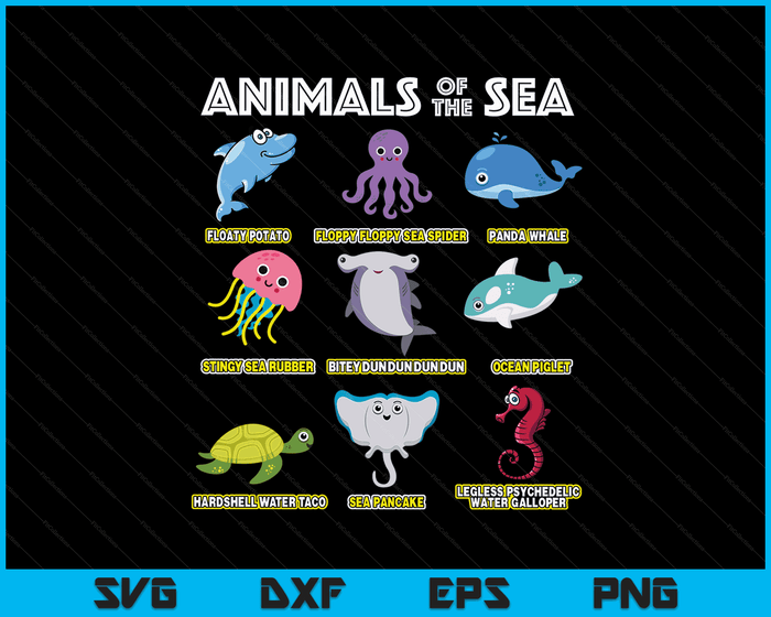 Dieren van de wereld zeedieren grappige Oceaan Humor Meme SVG PNG digitale snijbestanden
