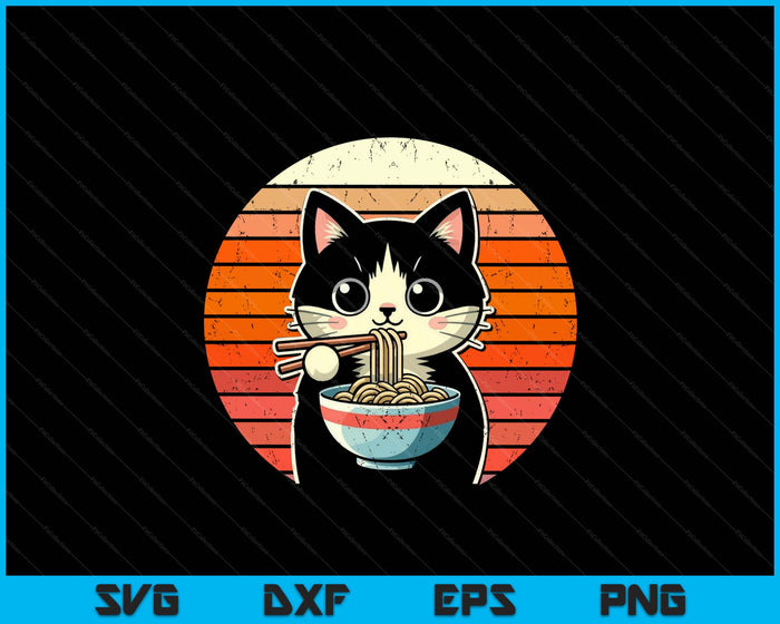 Anime Ramen Cat Retro Japanese Noodles Kawaii Cat SVG PNG Digital Printable Files