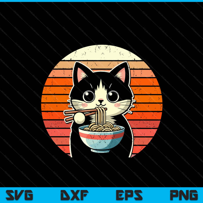 Anime Ramen Cat Retro Japanese Noodles Kawaii Cat SVG PNG Digital Printable Files