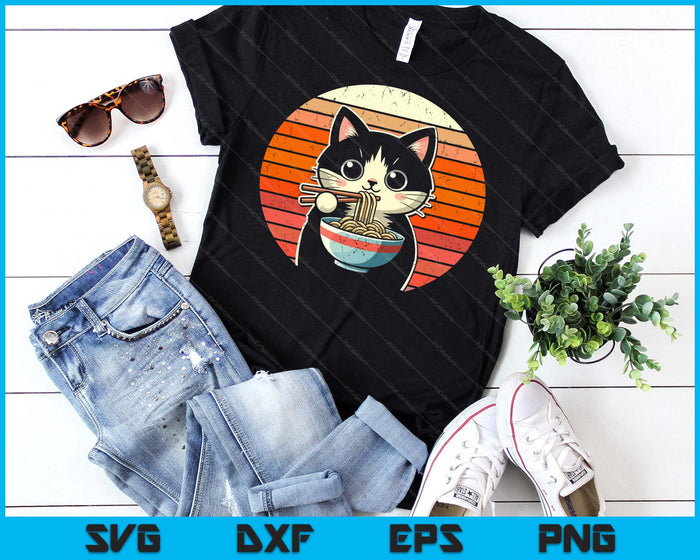 Anime Ramen Cat Retro Japanese Noodles Kawaii Cat SVG PNG Digital Printable Files