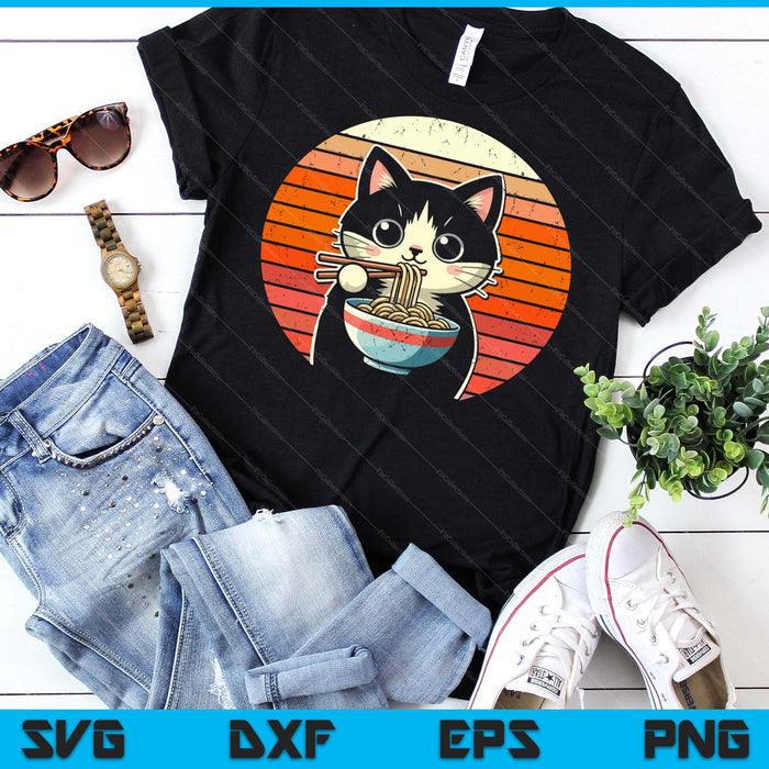 Anime Ramen Cat Retro Japanese Noodles Kawaii Cat SVG PNG Digital Printable Files
