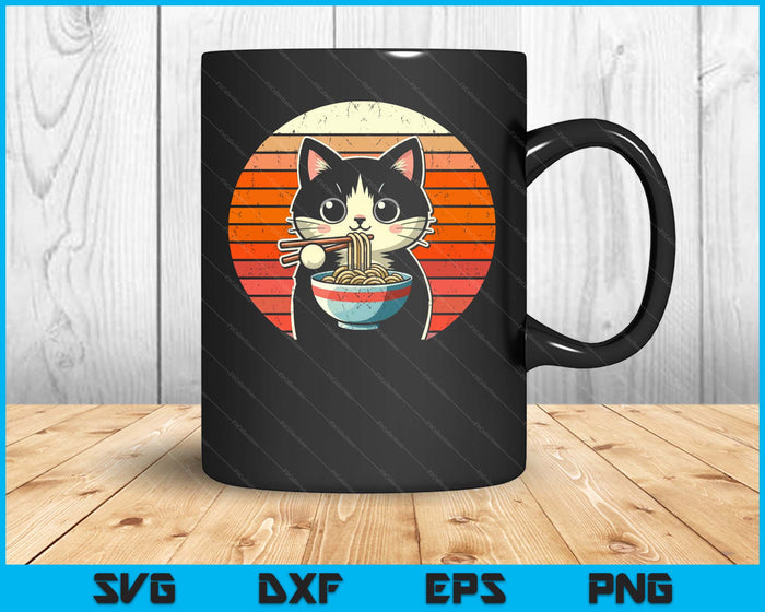 Anime Ramen Cat Retro Japanese Noodles Kawaii Cat SVG PNG Digital Printable Files