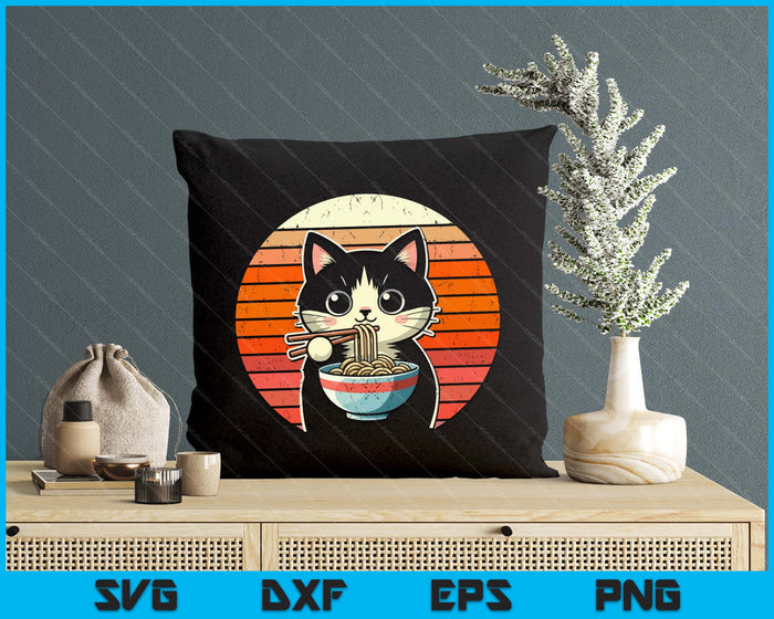 Anime Ramen Cat Retro Japanese Noodles Kawaii Cat SVG PNG Digital Printable Files
