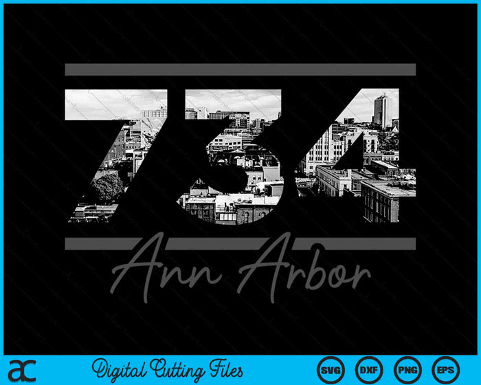 Ann Arbor 734 Netnummer Skyline Michigan Vintage SVG PNG digitale snijbestanden