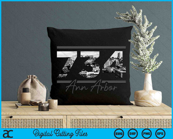 Ann Arbor 734 Netnummer Skyline Michigan Vintage SVG PNG digitale snijbestanden