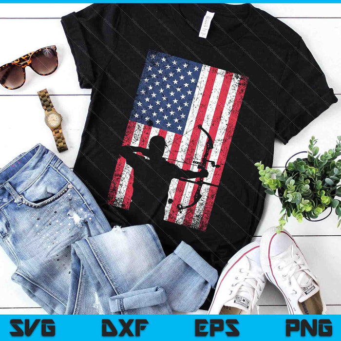 Archery American Flag Vintage Men Archer Bowhunting Hunter SVG PNG Digital Printable Files