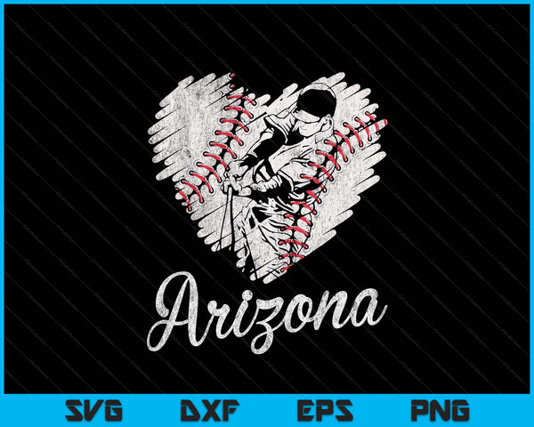 Arizona Baseball Heart Distressed Vintage Baseball Fans SVG PNG Digital Printable Files