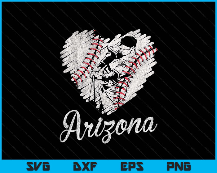 Arizona Baseball Heart Distressed Vintage Baseball Fans SVG PNG Digital Printable Files