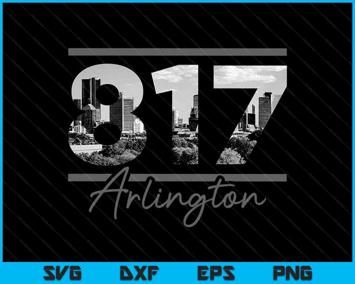 Arlington 817 Netnummer Skyline Texas Vintage SVG PNG Snijden afdrukbare bestanden