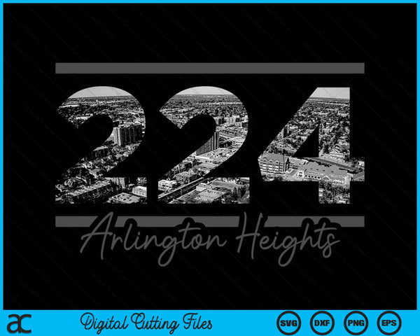 Arlington Heights 224 Netnummer Skyline Illinois Vintage SVG PNG digitale snijbestanden 