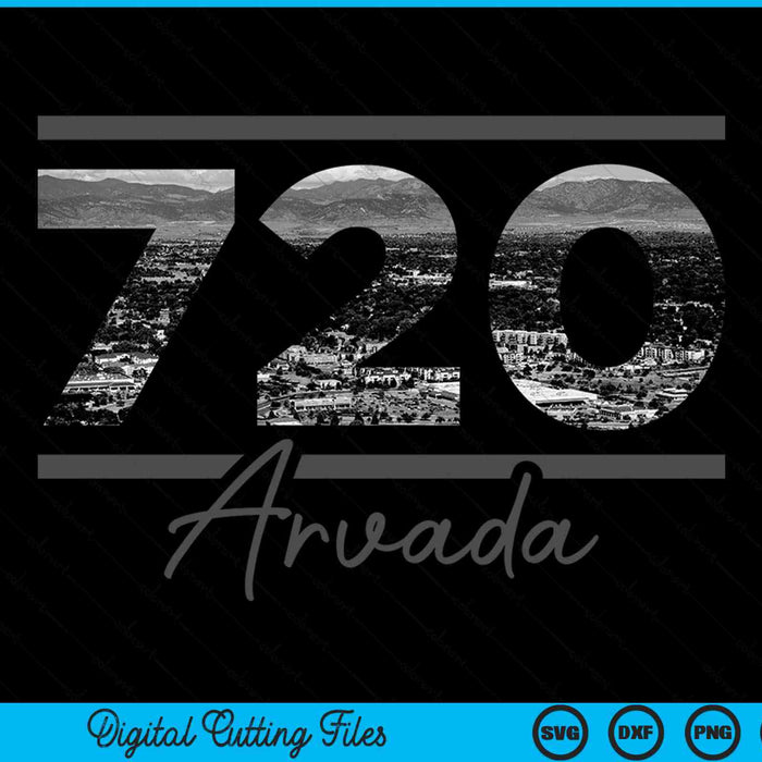 Arvada 720 Netnummer Skyline Californië Vintage SVG PNG digitale snijbestanden