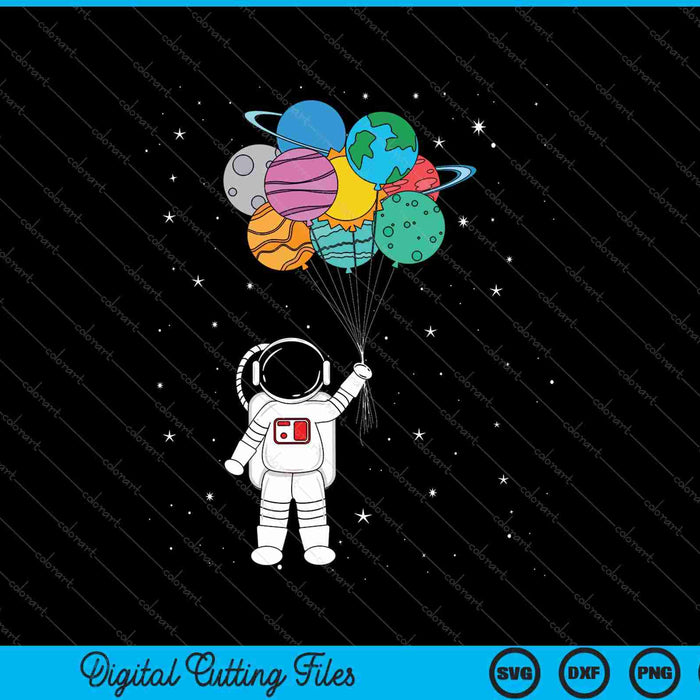 Astronaut Holding Planet Balloons SVG PNG Cutting Printable Files