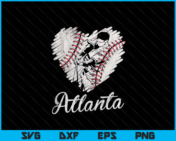 Atlanta Baseball Heart Distressed Vintage Baseball Fans SVG PNG Digital Printable Files