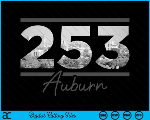 Auburn 253 Netnummer Skyline Washington Vintage SVG PNG digitale snijbestanden