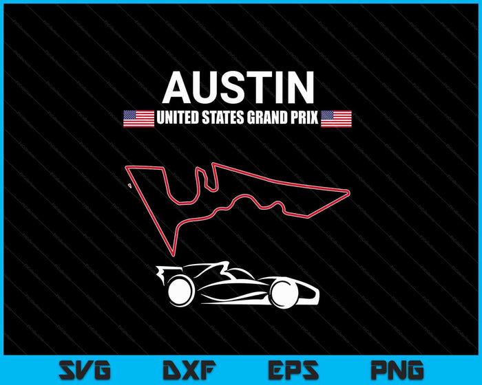 Austin Circuit Formula Racing Car Verenigde Staten Grand Prix SVG PNG digitale snijbestanden