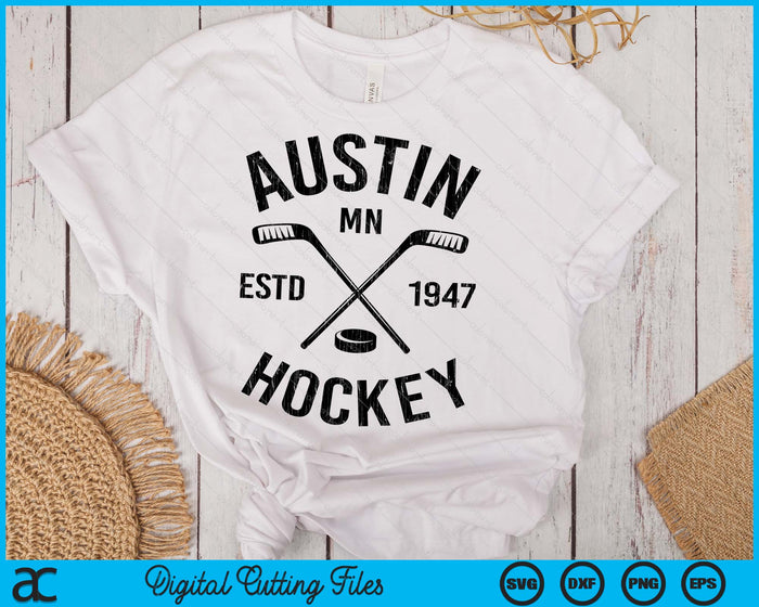 Austin Minnesota Ice Hockey Sticks Vintage Gift SVG PNG Digital Cutting Files