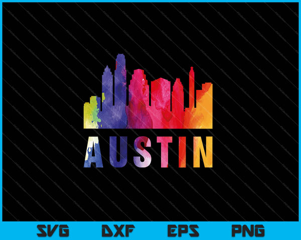 Austin Watercolor Skyline Home State Souvenir SVG PNG Cutting Printable Files