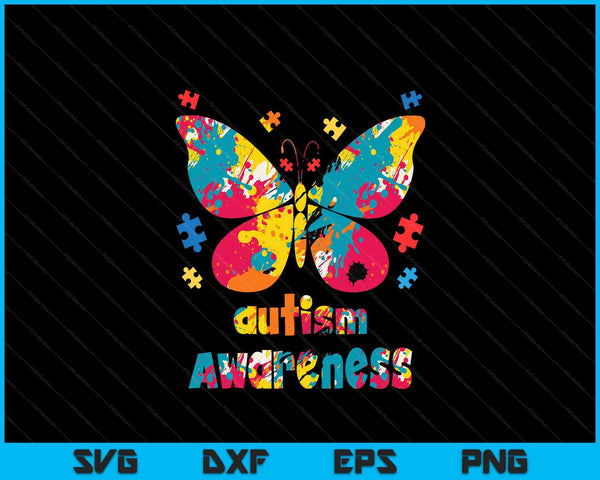 Autism awareness colorful butterfly puzzle SVG cut file