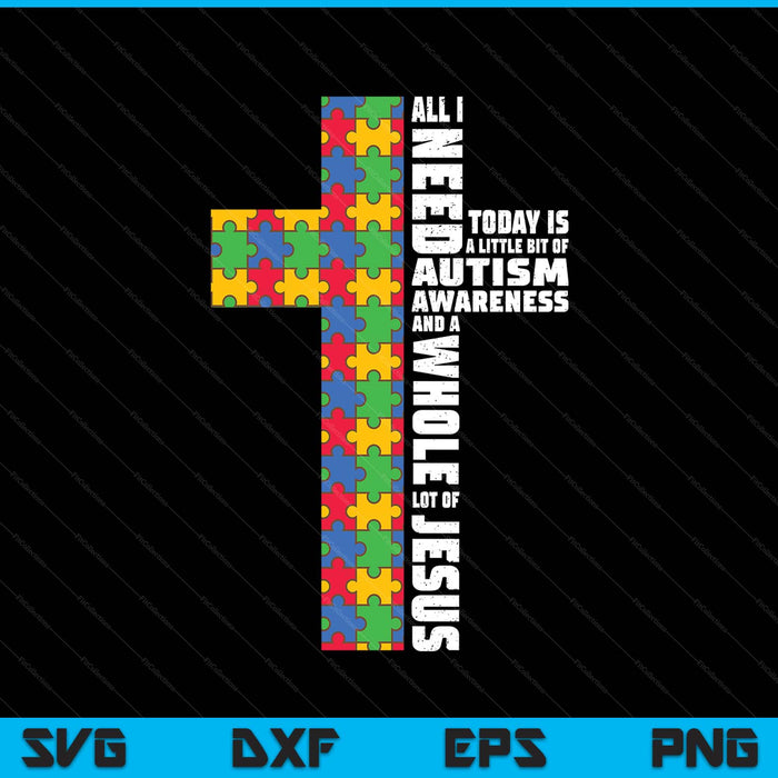 Autism Awareness Jesus Cross Puzzle Cool Christian SVG PNG Digital Printable Files