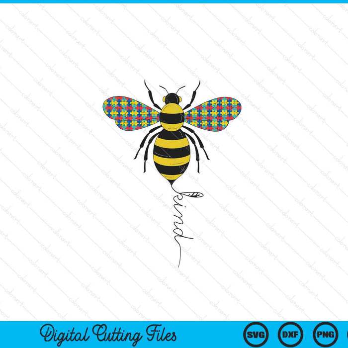Autism awareness support teacher mom bee kind puzzle pieces SVG cut file