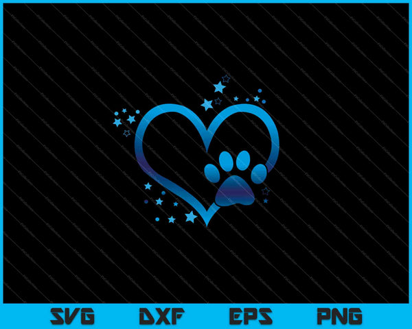 Awesome Blue Paw Print Heart SVG PNG Cutting Printable Files