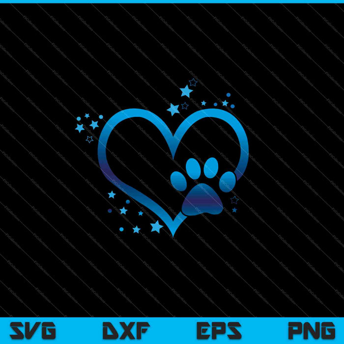 Awesome Blue Paw Print hart SVG PNG snijden afdrukbare bestanden